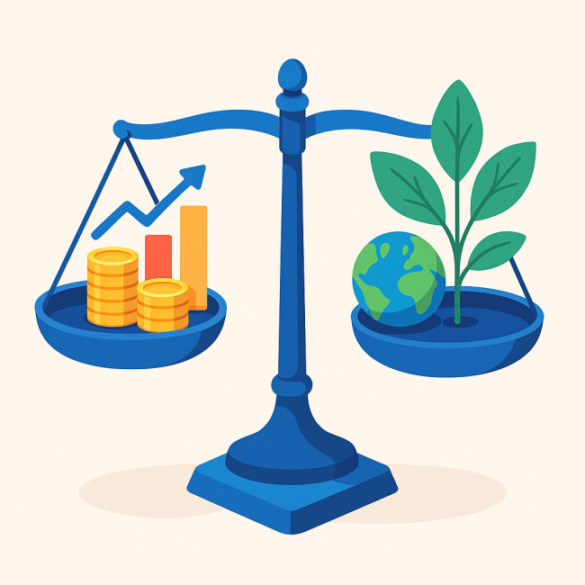 balance équilibrant rendement financier et impact environnemental