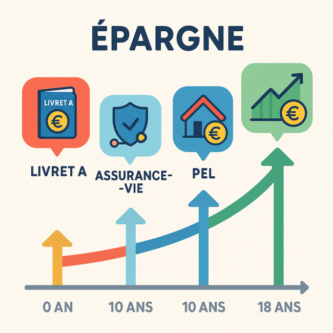 infographie timeline épargne enfant 0 à 18 ans